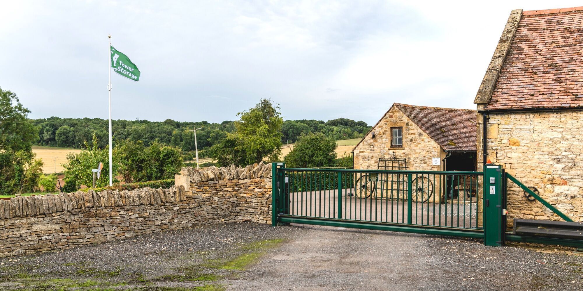 Secure automatic gate at entrance to caravan storage